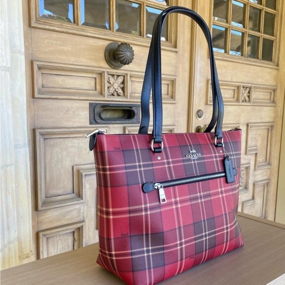 Coach Tartan plaid Signature gallery tote handbag purse Authentic NWT - Picture 2 of 7